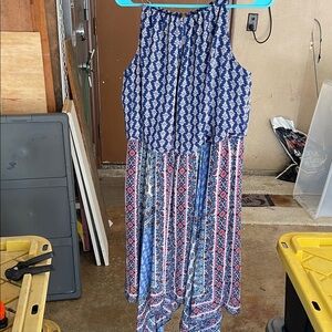 Maurices Navy and Pink Geometric Jumpsuit
